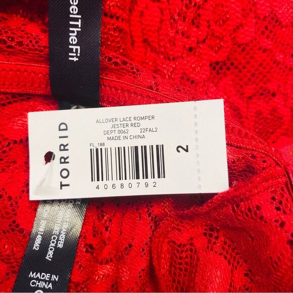 Torrid Simply All Over Lace Romper Sexy Womens Plus Size 2 2X Jester Red NEW - Picture 7 of 13